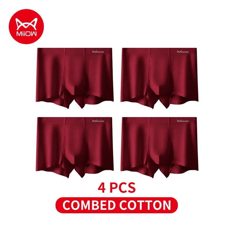 MiiOW 4Pcs Cotton Autumn Winter Men Underwear Lucky Red Men's Panties 7A Antibacterial Mens Underpants Plus Size Man Boxer L-5XL