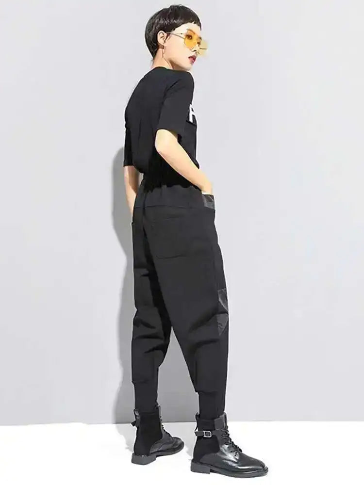 EAM High Elastic Waist Black Zipper Split Long Harem Trousers New Loose Fit Pants Women Fashion Tide Spring Autumn 2025 1N796