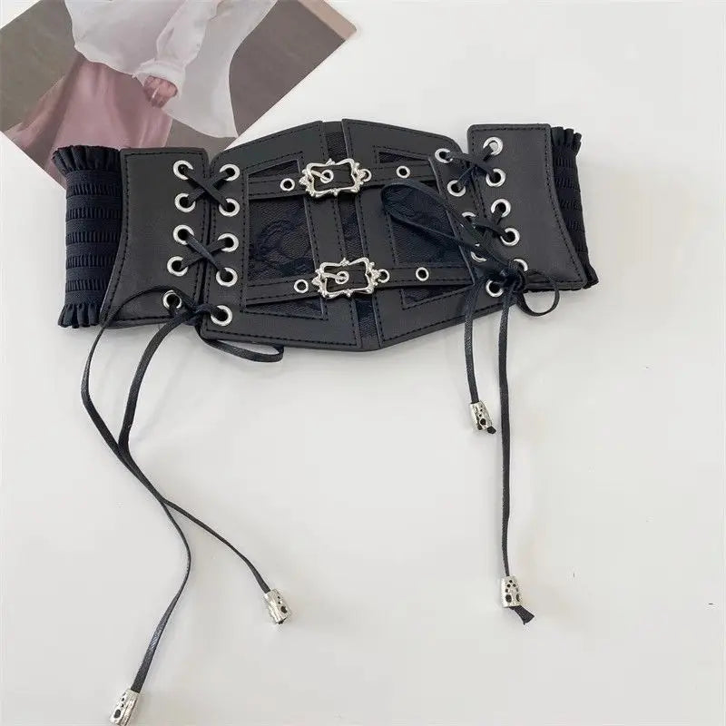 European and American retro black lace lace leather waist seal, women's decoration is fashionable, wearing elastic corset, wide