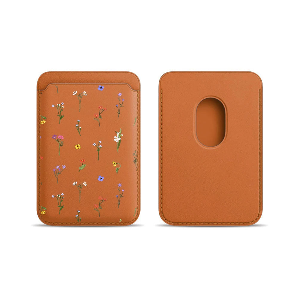 Leather Card Wallet Cover Magnetic Phone Card HolderPhone Back Bag Cute Flowers Case Suitable For all iPhone For Magsafe Card