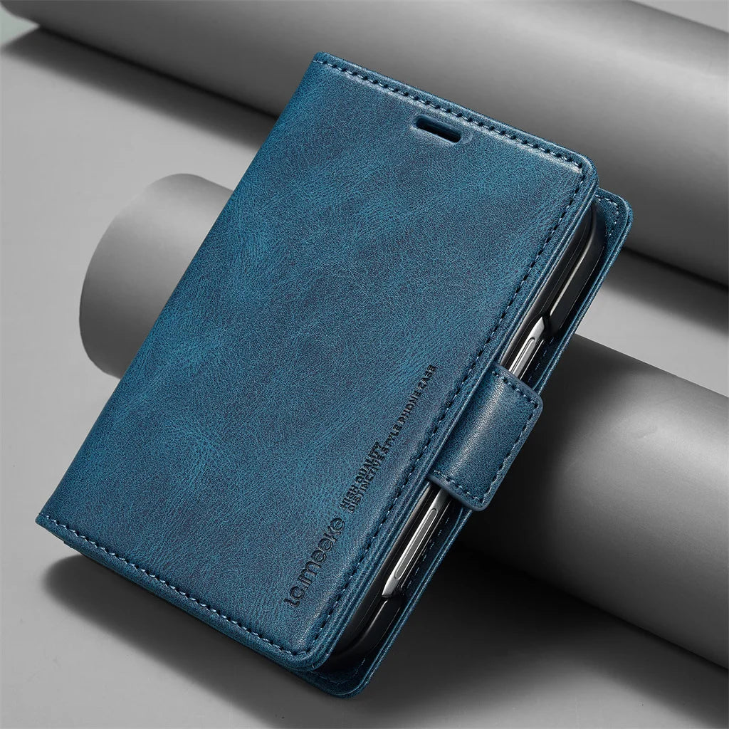 Business Leather Wallet Phone Case For Apple iPhone Duo RFID Blocking Credit Card Holder Hinge Protective Shockproof Full Cover