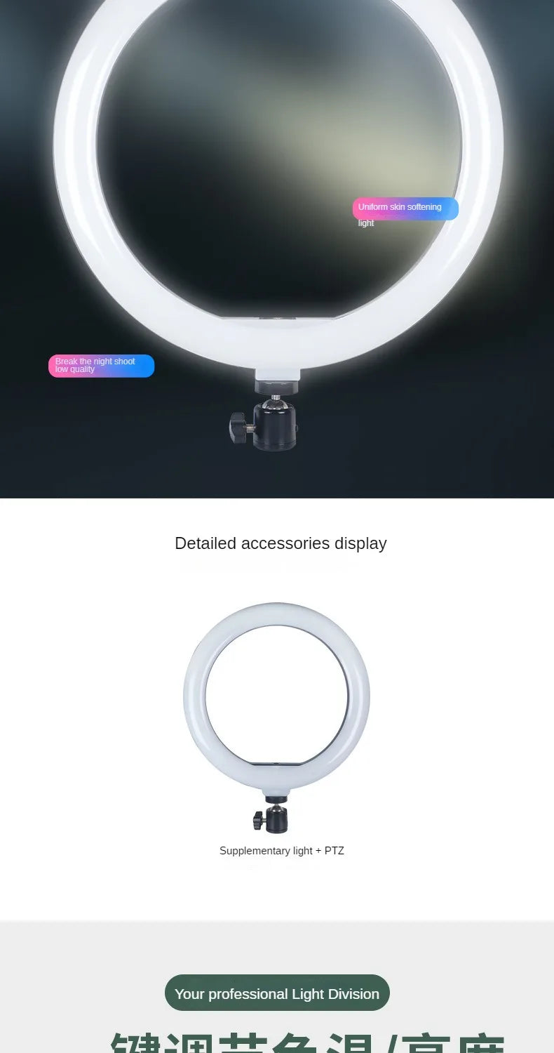 Phone Holder for Recording Videos Desktop Live Streaming Stand with Ring Light & LED Fill Light Makeup Down Photography