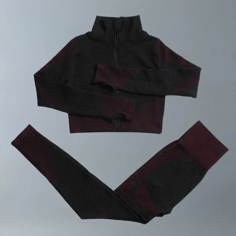 Yoga Suits Women Fitness Wear Gym Set Sports Outfits Training Exercise Workout Pants Long Sleeve Crop Top Bra Womens Tracksuits