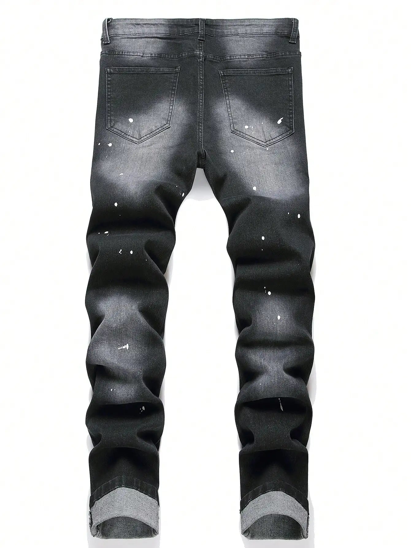 High Stretch Men Skinny Ripped Jeans Paint Splatter Denim Pants Slim Fit Distressed Hole Jeans Male Hip Hop Streetwear Trousers