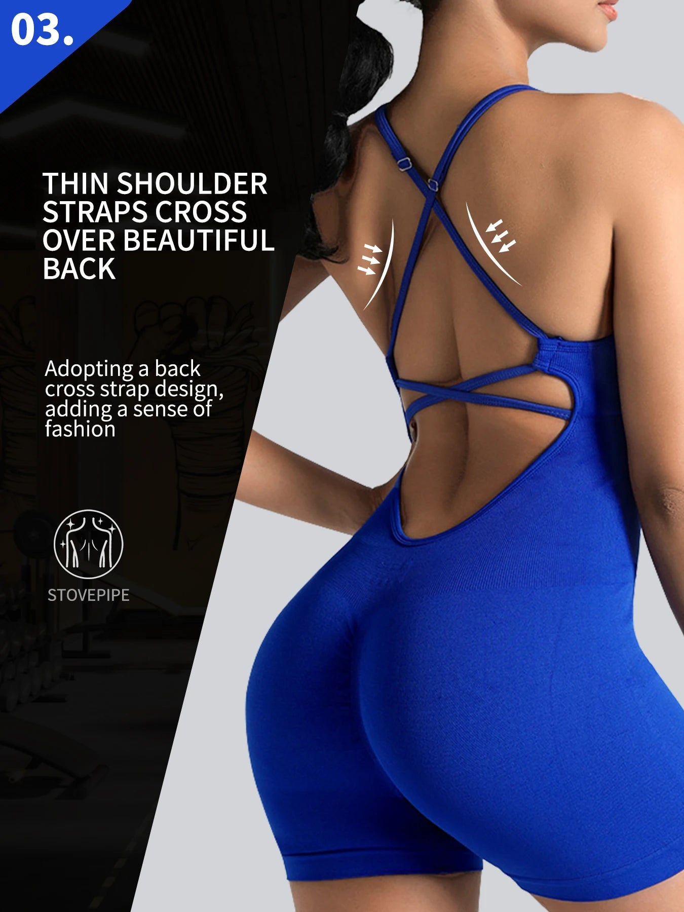 Women's Sexy Fitness Jumpsuit Cross Adjustable Sports Playsuit One Piece Yoga Suit with Scrunch Shorts And Backless Design