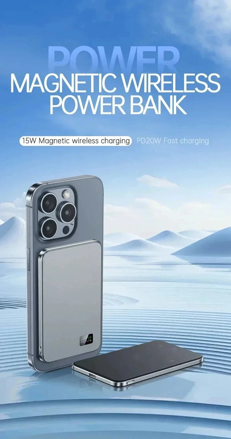 Lenovo 500000mAh Magnetic Wireless Power Bank Ultra Thin Portable CCC Certified Super Fast Charging LED Display Pack for MagSafe
