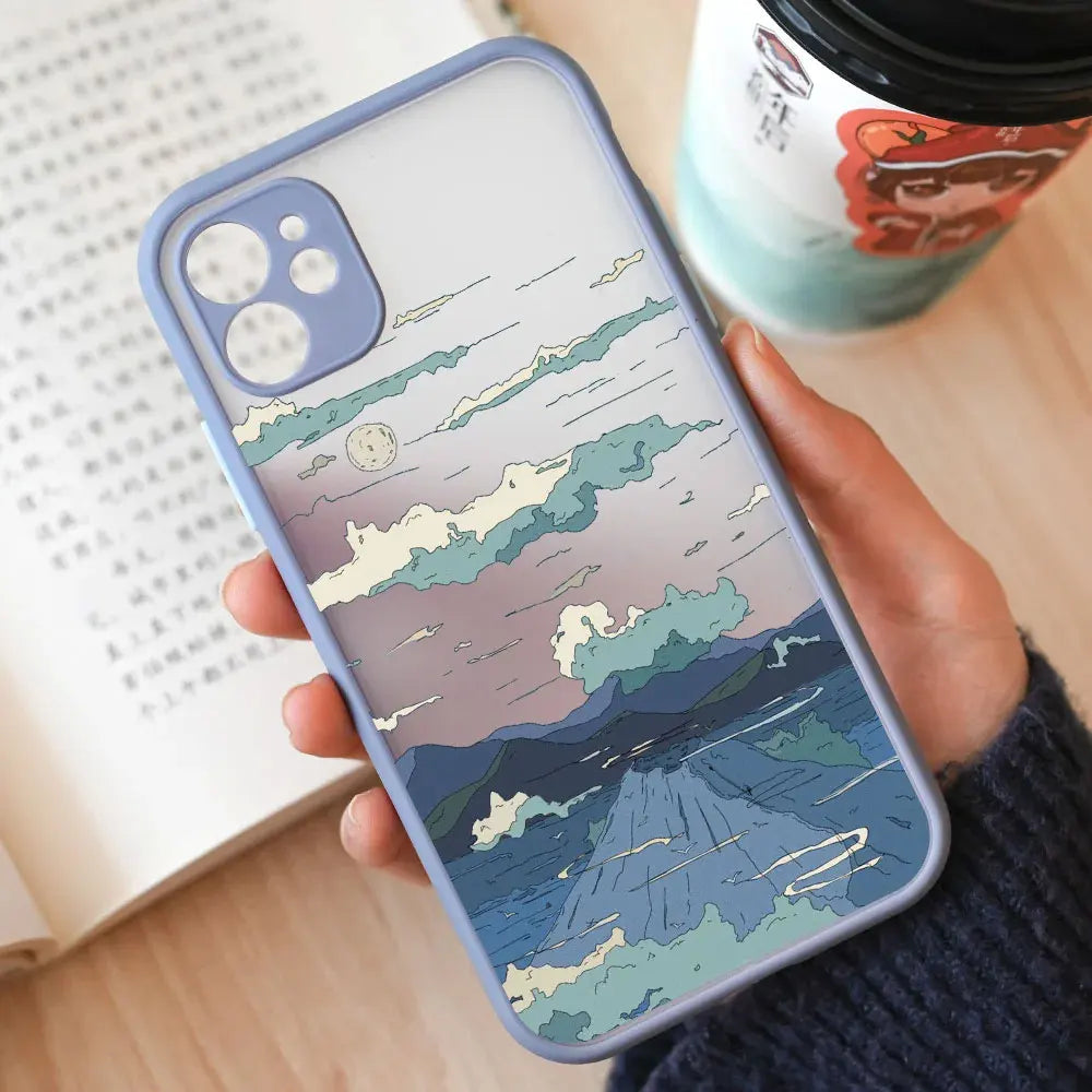 Japan Anime Landscape Phone Case For iPhone 16 15 11 13 12 14 Pro Max Mini 7 8 Plus SE 16E Scenery Hard Matte Cover Fundas Skin