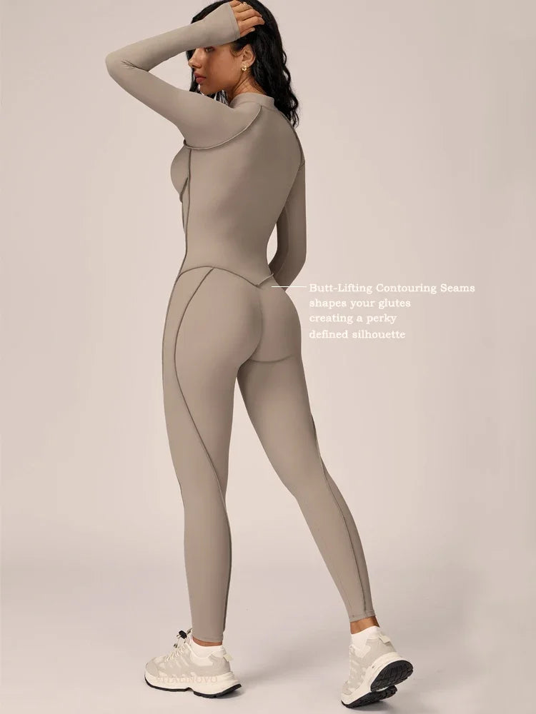 VITALINOVO Womens Running Onesie Athletic Romper Pants Long Sleeve Zip Up Hiking Outfits One Piece Workout Bodycon Jumpsuits