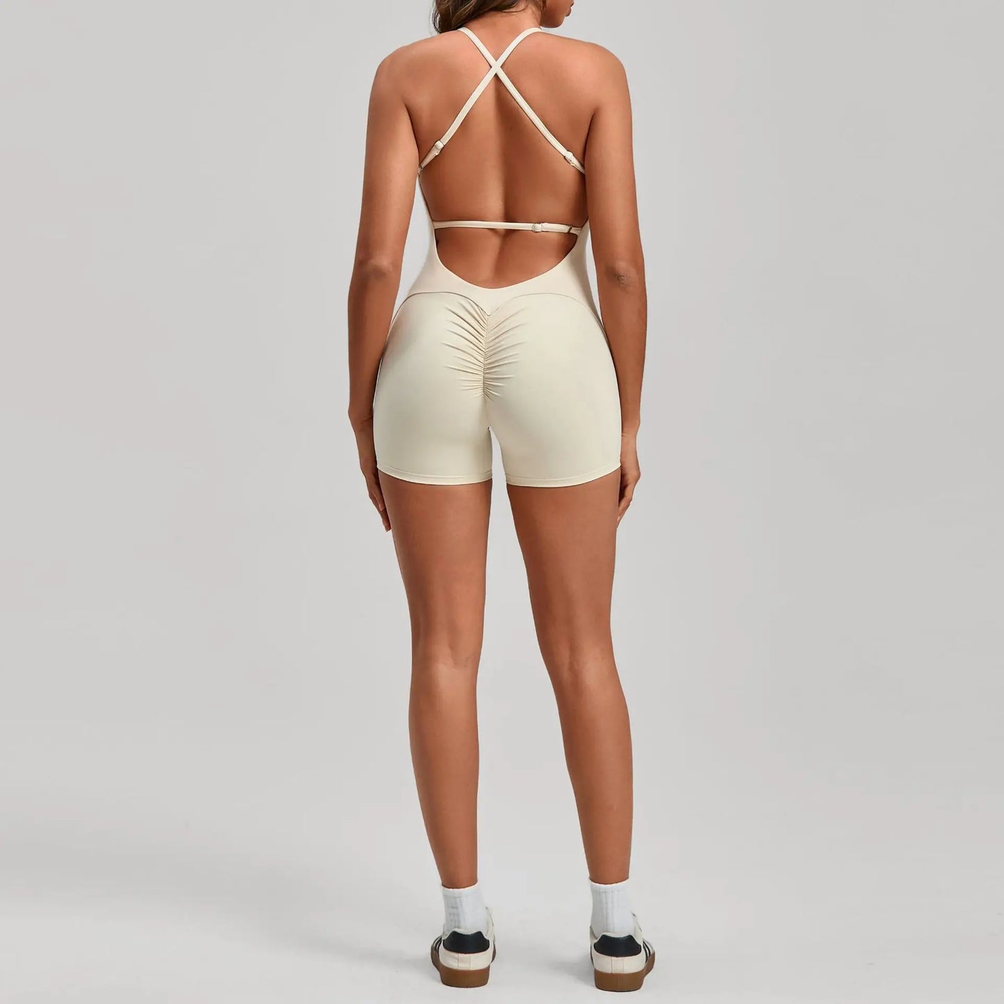 Gym Workout Clothes Backless One-Piece Yoga Suit Tight-Fitting Sports Bodysuit Fitness Suit Adjustable Shoulder Strap Jumpsuit