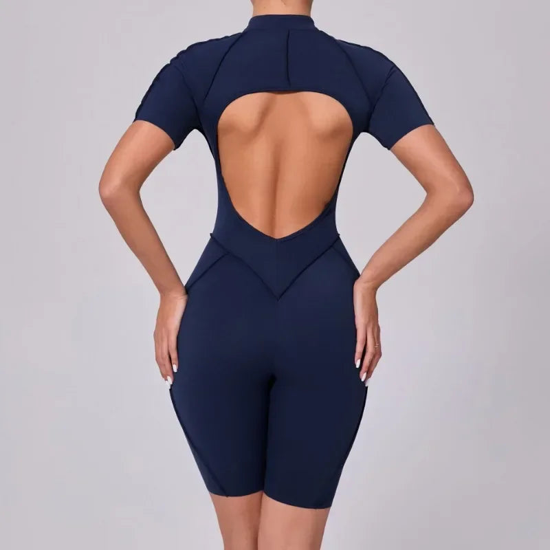 Women's Tracksuit Gym Workout Sports Clothes Outfit Zipper Jumpsuit Yoga Fitness Overalls Set Open Back Bodysuits Suit for Women