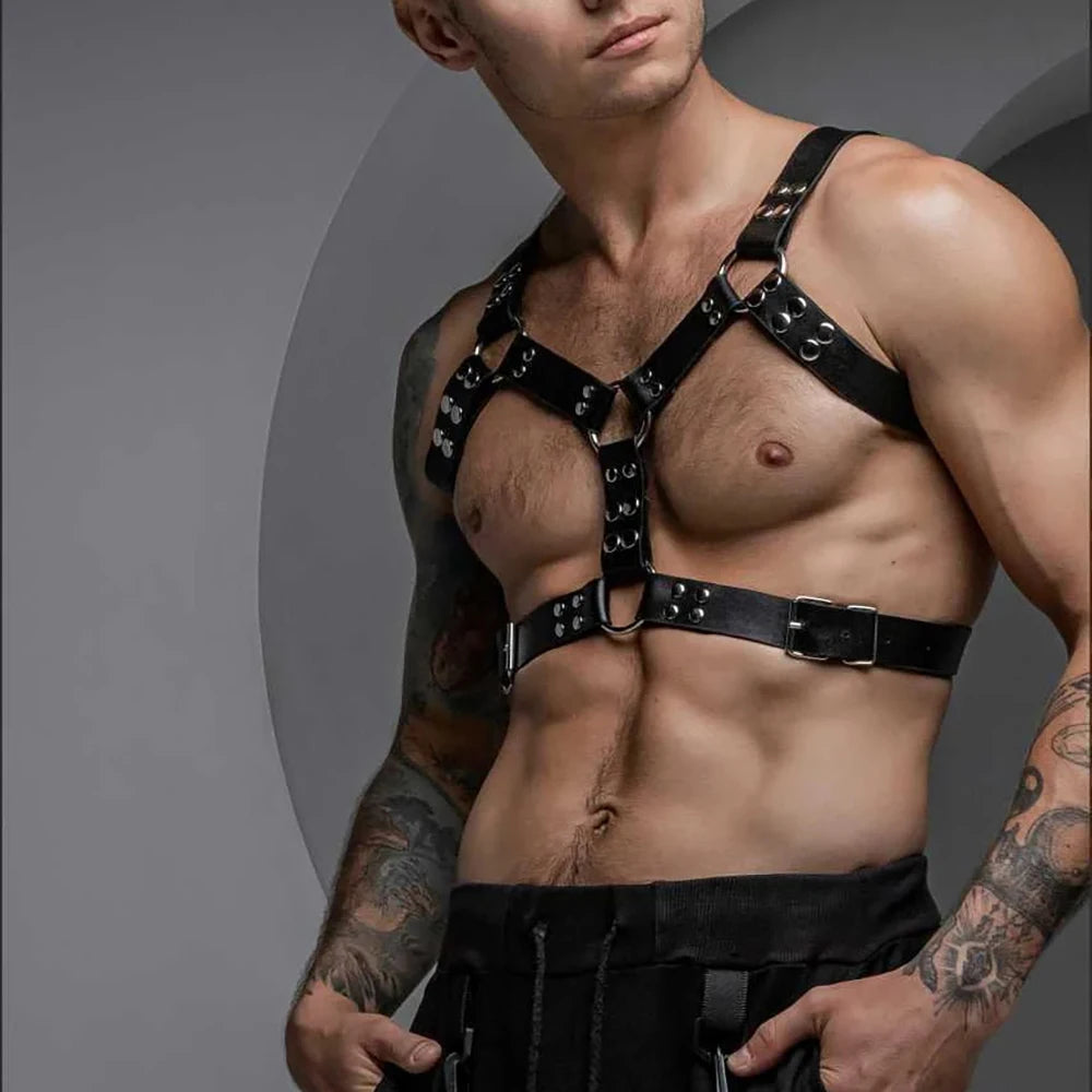 PU Leather Chest Harness for Men, Adjustable Suspenders, Bondage Body Harness, Gothic Clothing Accessories, Fashion