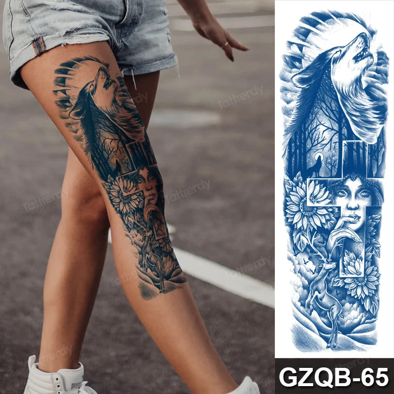 Full Arm Sleeve Temporary Tattoos Juice Ink Lasting Semi Permanent Body Art Sexy Large Fake Tattoo for Men Women Adult Beauty
