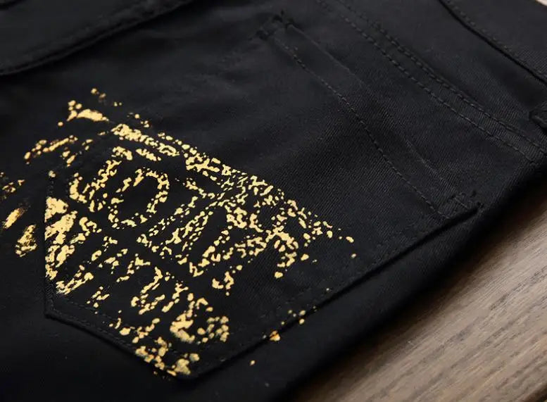 High Street Fashion Herren Jeans Nachtclub Schwarz Weiß Farbe Persönliche Designer Bedruckte Jeans Männer Punk Hosen Dünne Hip Hop Jeans
