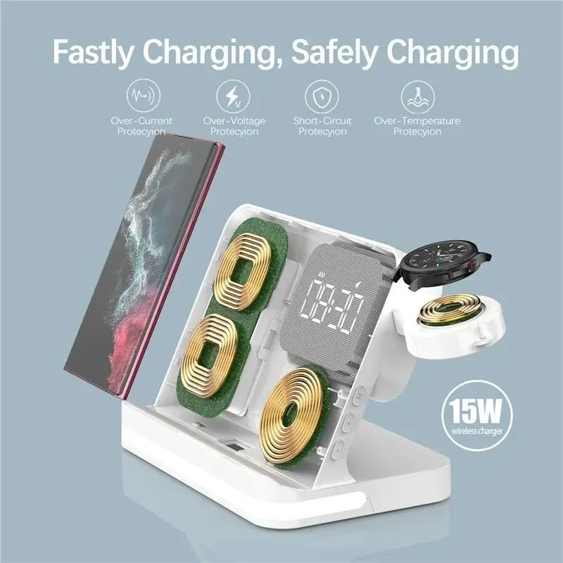 Wireless Charger Stand For iPhone 17-12 Samsung S25 S22 Ultra Fold Z Flip Galaxy Watch Active Buds Fast Charging Station Holder