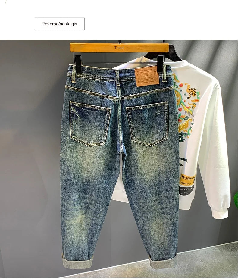 High Street Trendy Marke Retro Distressed Loose Harlan Jeans Herren Frühling und Herbst Neue personalisierte trendige Patch lange Hosen Me