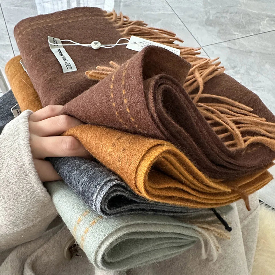 Eleganter Schal aus 100 % Wolle von guter Qualität für Damen und Herren, Herbst-Winter, Halstuch, Schal, lang, Korea-Stil, Mode, Deluxe-Schalldämpfer