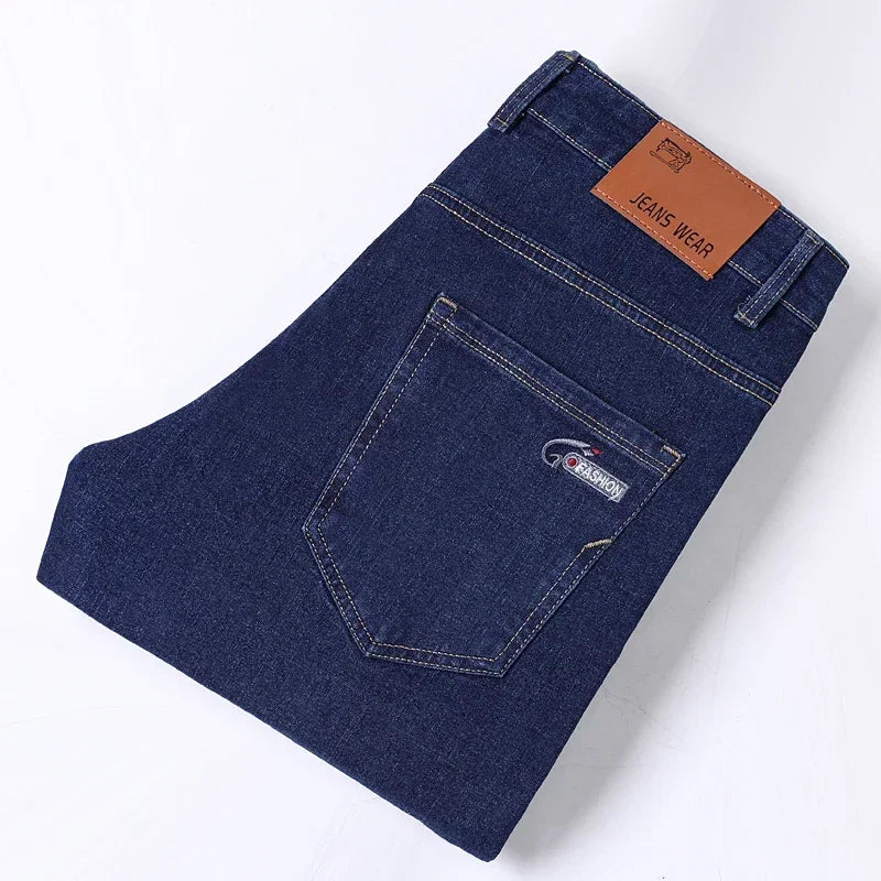 Business Thin Denim Jeans for Men Straight Stretch Cotton Work Pants Business Casual Lightweight Trousers Spring Autumn Workwear