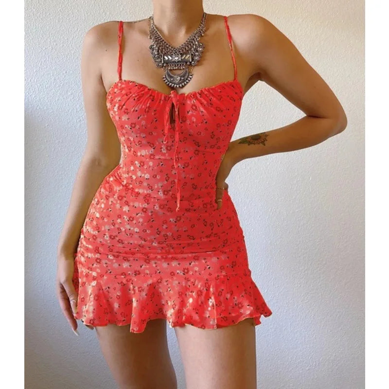 Floral Hollow Out Strap Dress Women's Midi Dress Floral Print Halter Neck Backless Dress Summer Casual Dresses for Women