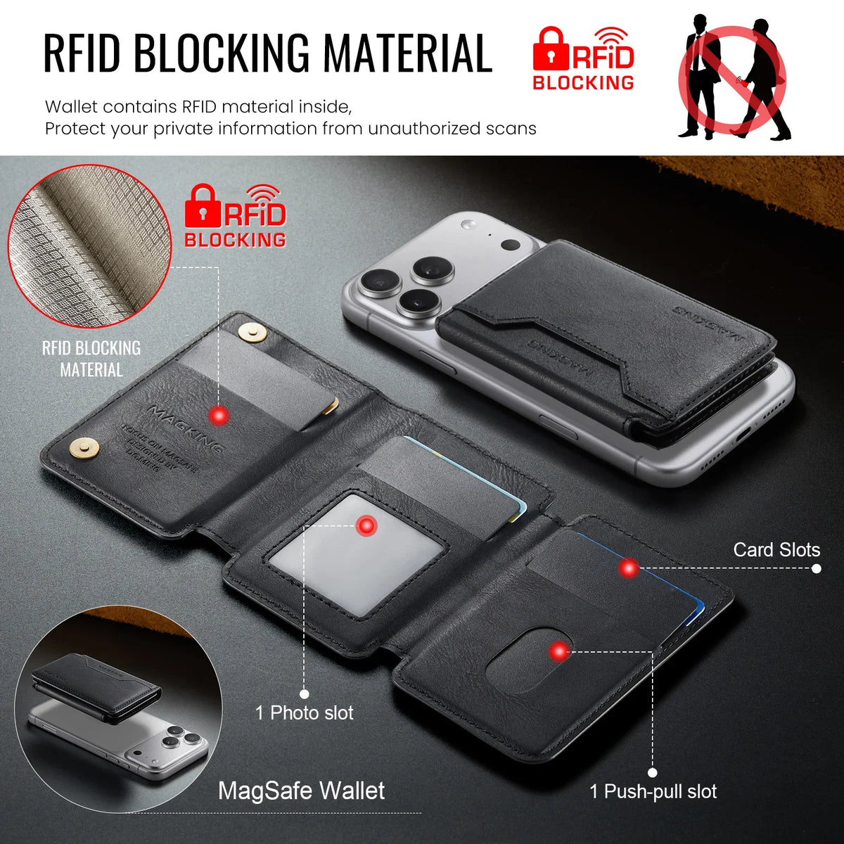 For IPhone 18 13 14 15 16 17 Pro Max Plus For Magsafe Leather Wallet Magnetic Cellphone Card Holder Multi-Card Slot Mini Wallet