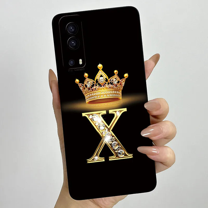 For Vivo Y72 5G V2041 Case Crown Letters Liquid Silicone Soft Phone Cases For Vivo Y52 5G V2053 Y72 Camera Protection Back Cover
