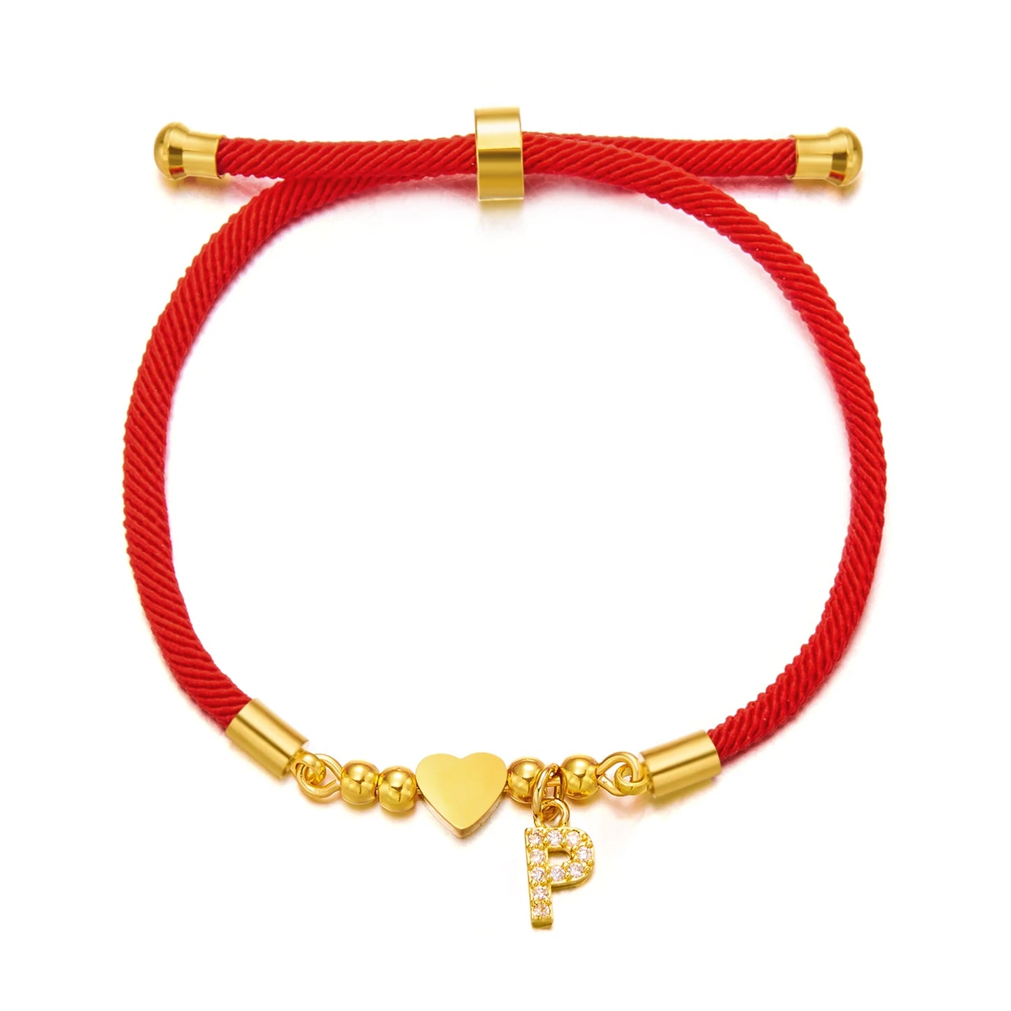 Stainless Steel A-Z Initial Letter Bracelet For Women Men Gold Color Love Heart Pendant Red Luck Rope Charm Bangle Charm Jewelry