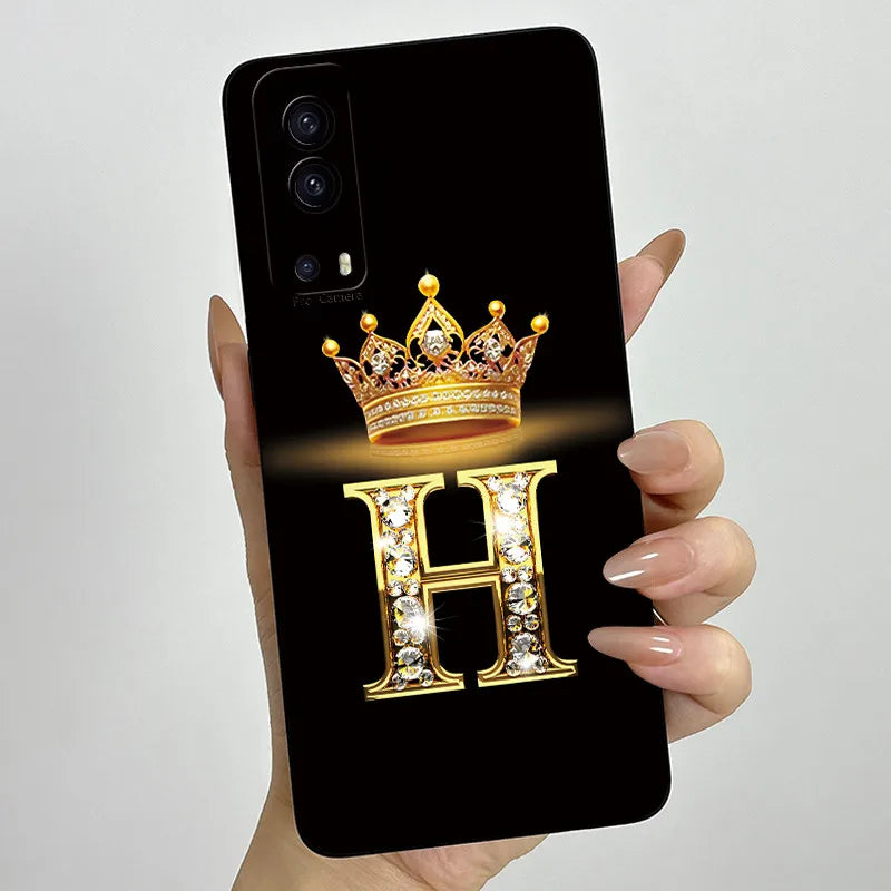 For Vivo Y72 5G V2041 Case Crown Letters Liquid Silicone Soft Phone Cases For Vivo Y52 5G V2053 Y72 Camera Protection Back Cover
