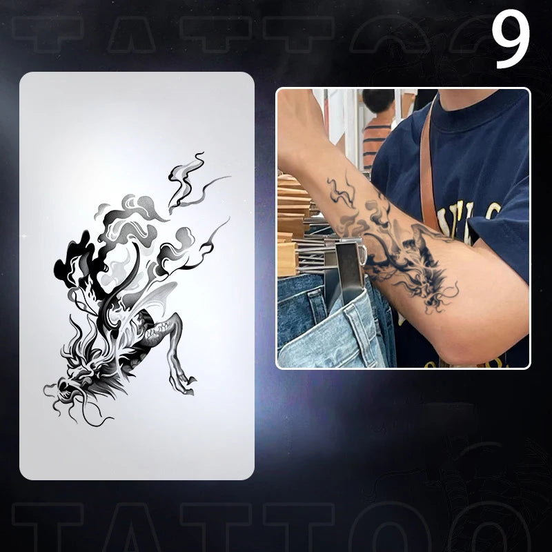 1pc Dragon Tattoo Sticker Realistic Dragon Fake Tattoo Stickers For Men Boys Kids 3D Dragon Temporary Tattoos Washable Tattoos