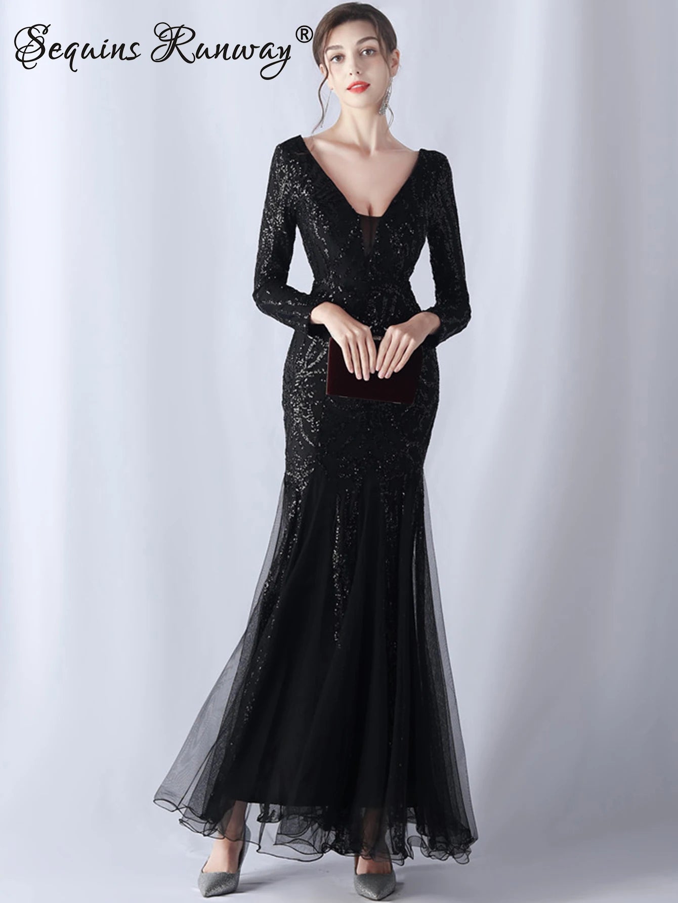 Sexy backless maxi sequin summer dress women elegant luxury mesh wedding party dresses woman long sleeve evening dresses vestido