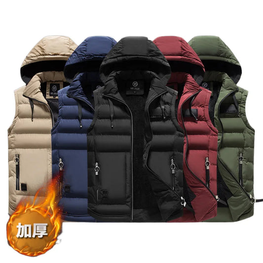 Mens Outdoors Vests  Cotton-Padded Men's Winter Vest Warm Hooded Waistcoat Casual high quality hot sale Male Coats Vests