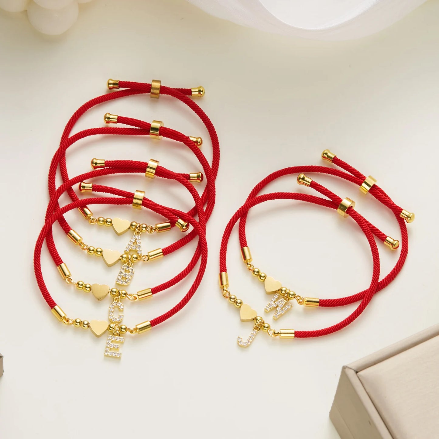 Stainless Steel A-Z Initial Letter Bracelet For Women Men Gold Color Love Heart Pendant Red Luck Rope Charm Bangle Charm Jewelry