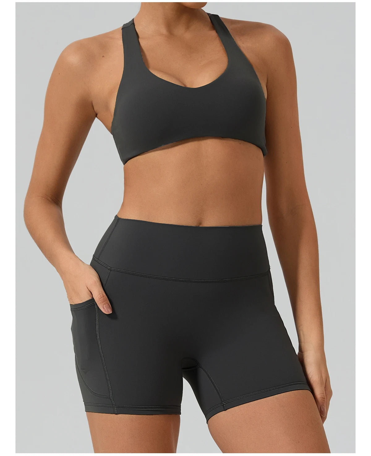 Hearuisavy Fitness Set 2Pcs Women Gym Sports Bra Running Sports Shorts With Pockets High Impact Breathable Racerback Yoga Tops