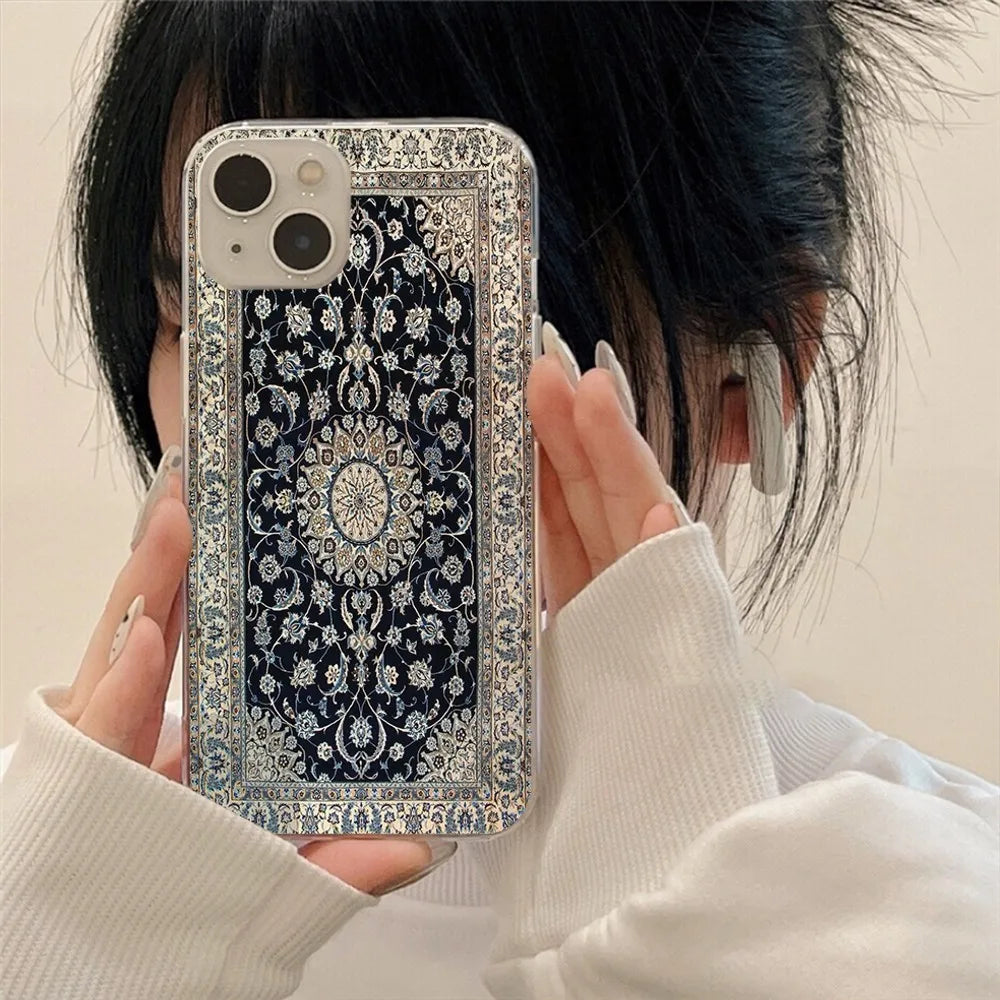 Persian carpet Floral pattern Phone Case For Iphone 15 11 13 14 Pro Max 7 8 Plus X Xr Xs Max Se2020 12mini Transparent Cover