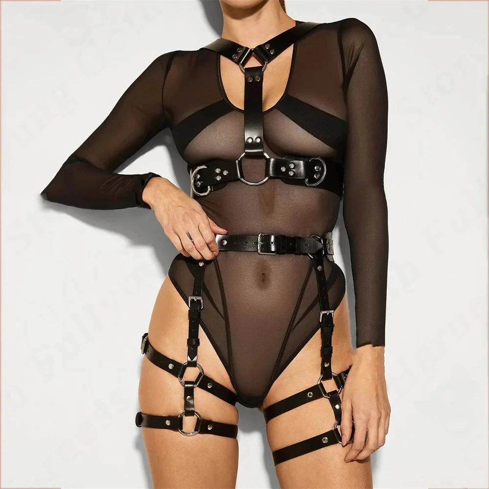Fashion PU Leather Full Body Harness Belt Punk Street Style Belt Gothic Adjustable Retro Belt Exotic Clothing Accessories