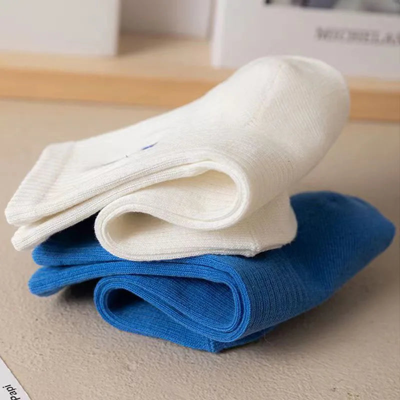 5 Paar Herrensocken aus Baumwolle für den Sommer, dünn, lächelndes Gesicht, mittelgroß, mit Buchstaben, Schweißabsorption, Desodorierung, Sport-Basketball