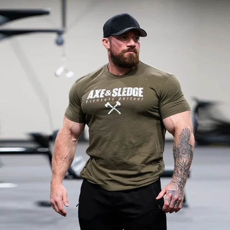 Herren Sommer Bedruckte Kleidung Baumwoll Sweatshirt Sport Casual Running Kurzarm T-Shirt Männliches Fitnessstudio Fitness Training T-Shirt Strumpfhose