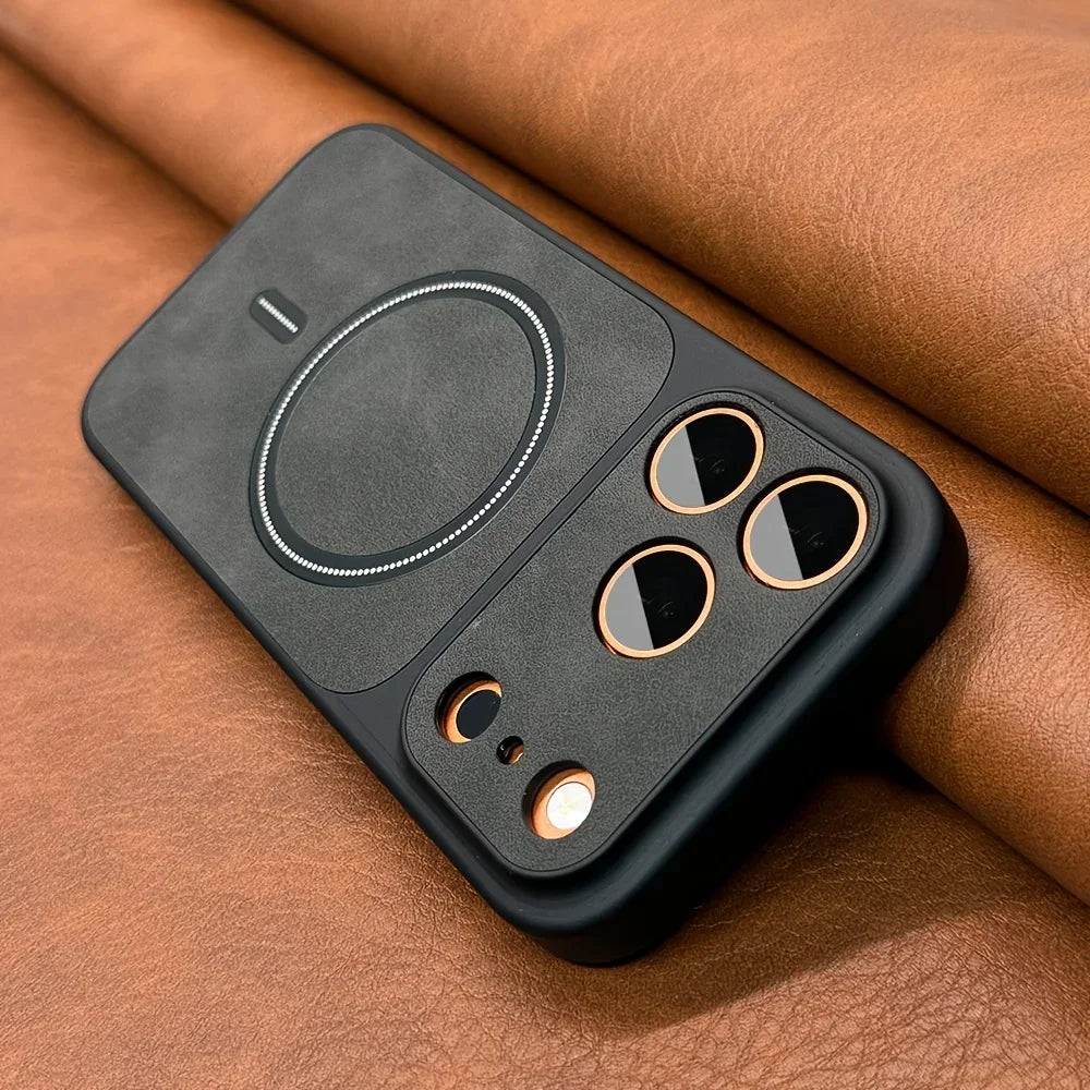 Luxury Artificial Leather Matte Magnetic Phone Cases for IPhone 13 14 15 16 17 17air Pro Max for Magsafe Wireless Charging Cover