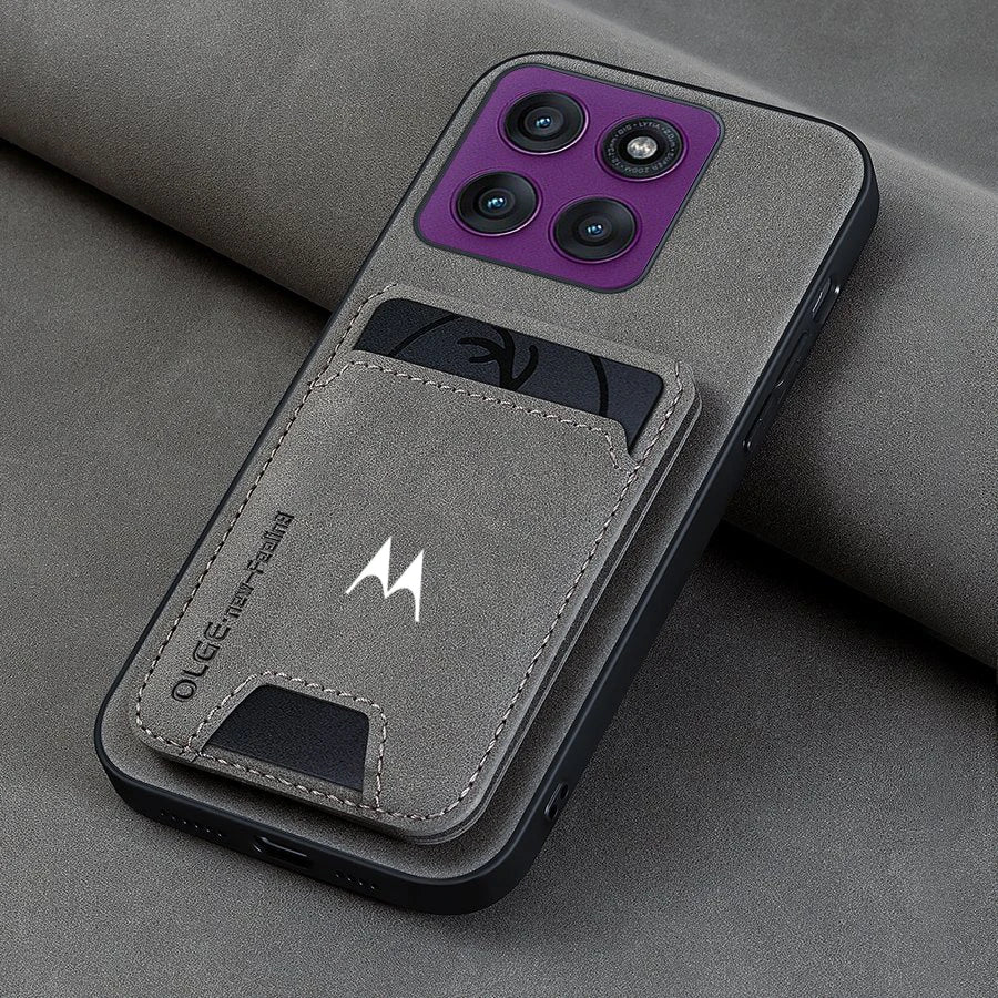 Business Luxury Sheepskin Leather Case For Motorola Signature Edge 60 70 Fusion Plus Pro Card Holder Magnetic Stand Phone Cover