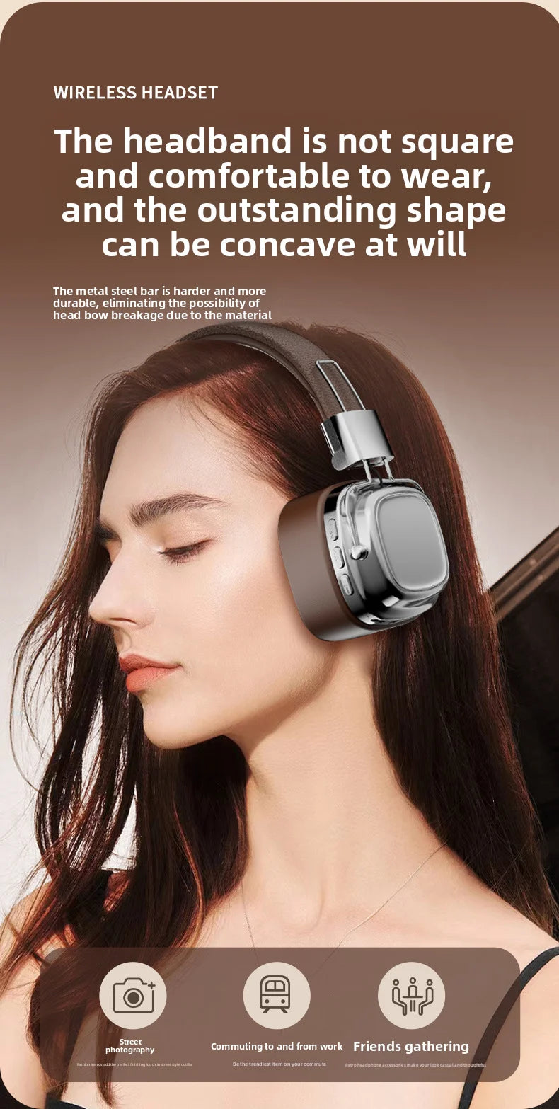 Shoumi Hifi Wireless Headphones Bluetooth Earphones Large Headset Helmets with Mic Support TF-Card Mp3 Play display screen