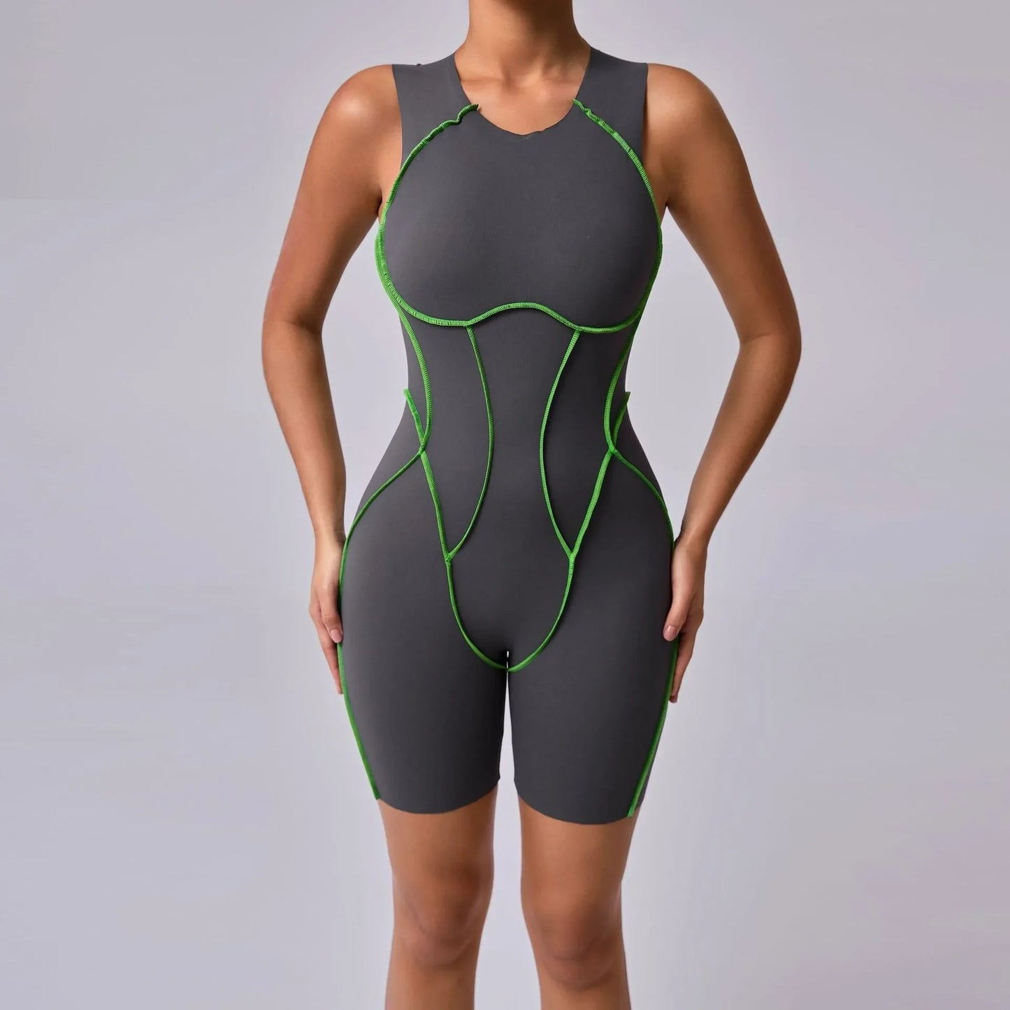 New Summer Stitching Color Backless Yoga Jumpsuits With Chest Pads Women Sleeveless Sports Bodysuit Hip Lifting Workout Overalls
