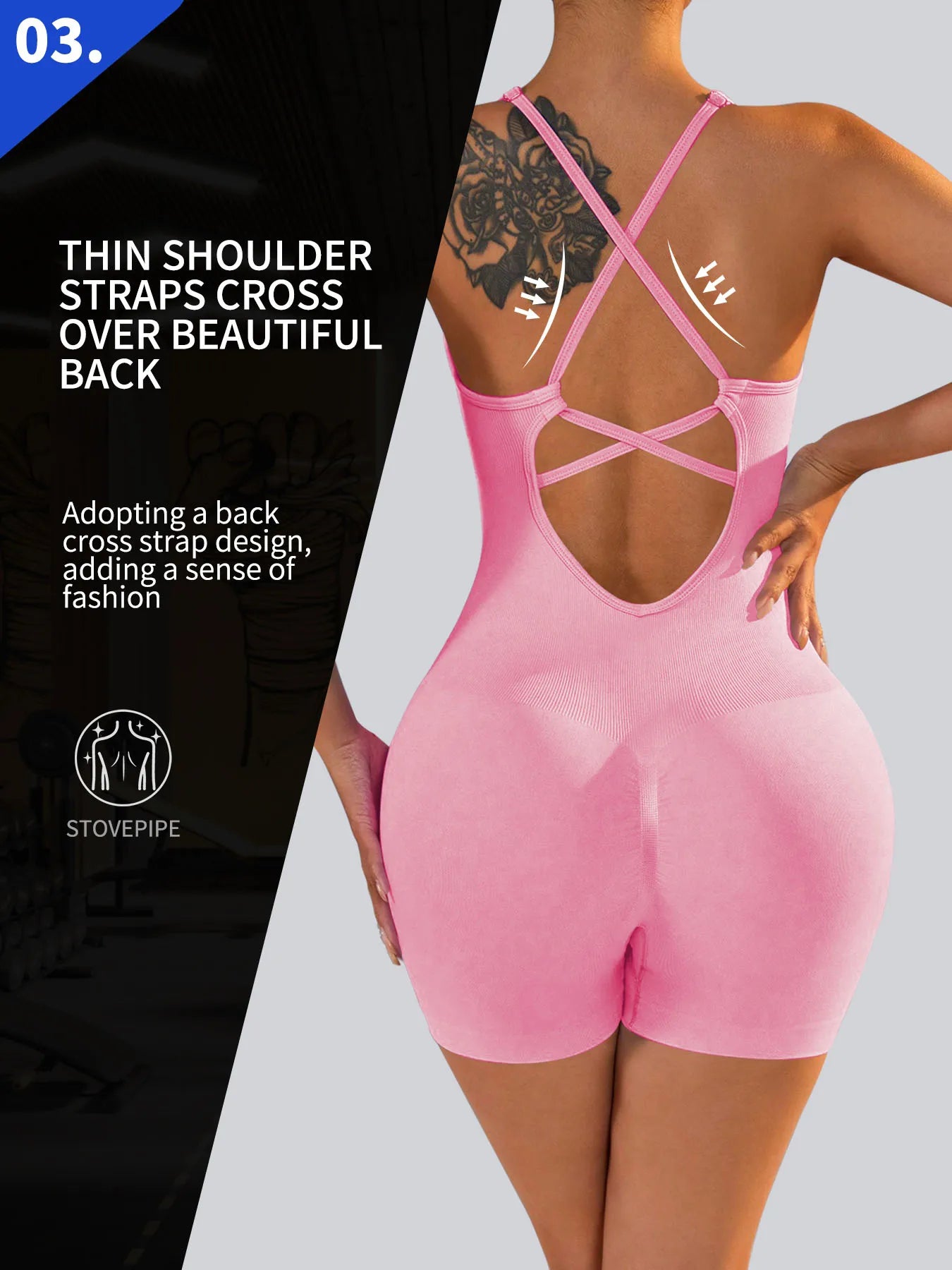 Women's Sexy Fitness Jumpsuit Cross Adjustable Sports Playsuit One Piece Yoga Suit with Scrunch Shorts And Backless Design