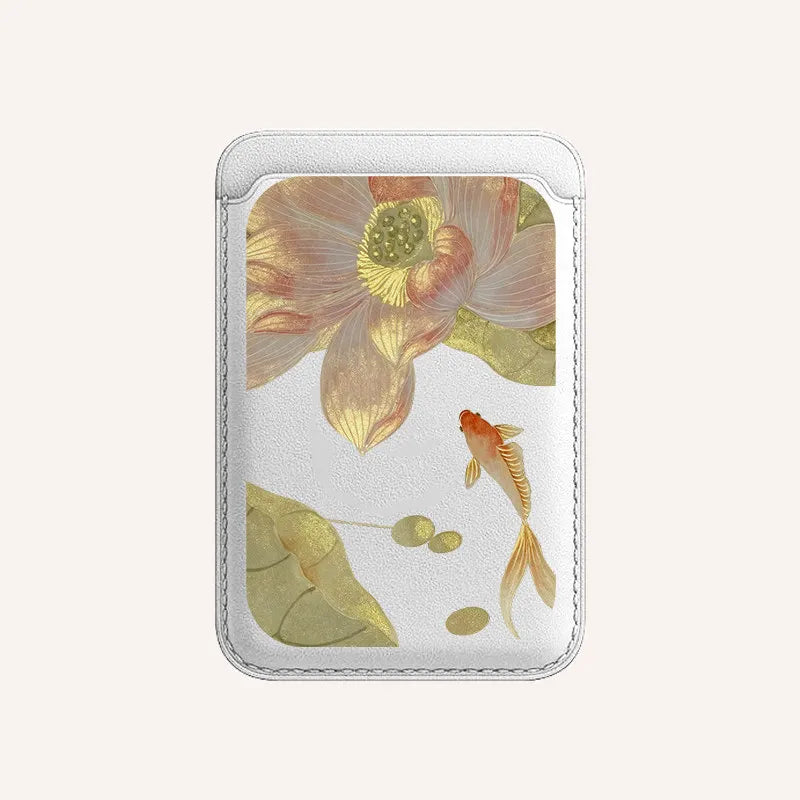 For MagSafe For iPhone 17 Pro Max Case For Samsung Galaxy S26 S25 FE Lucky Goldfish Painting Wallet Card Holder Magnetic Cover