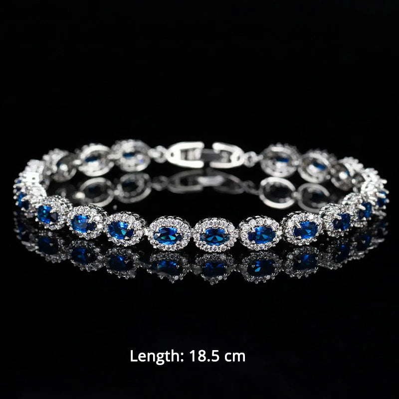 BeaQueen Trendy Green and White Cubic Zirconia Stone Silver Color Tennis Bracelets Dress Jewelry Accessories Gift for Women B100