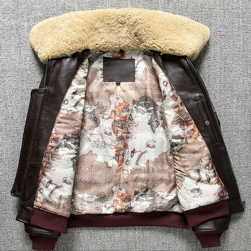 Men's High Quality Genuine Cow Leather Jacket G1 Pattern Pilot Vintage Air Force Jackets Warm Fur Collar Coat Top Gun Same Style