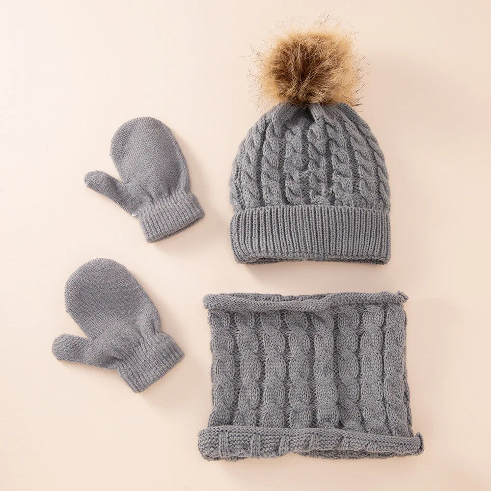 Baby Wintermütze und Schal Handschuhe Set Kinder Twist Strickmütze Mütze Neugeborenen Snood Schal Mütze Säugling Kleinkind Motorhaube Zubehör
