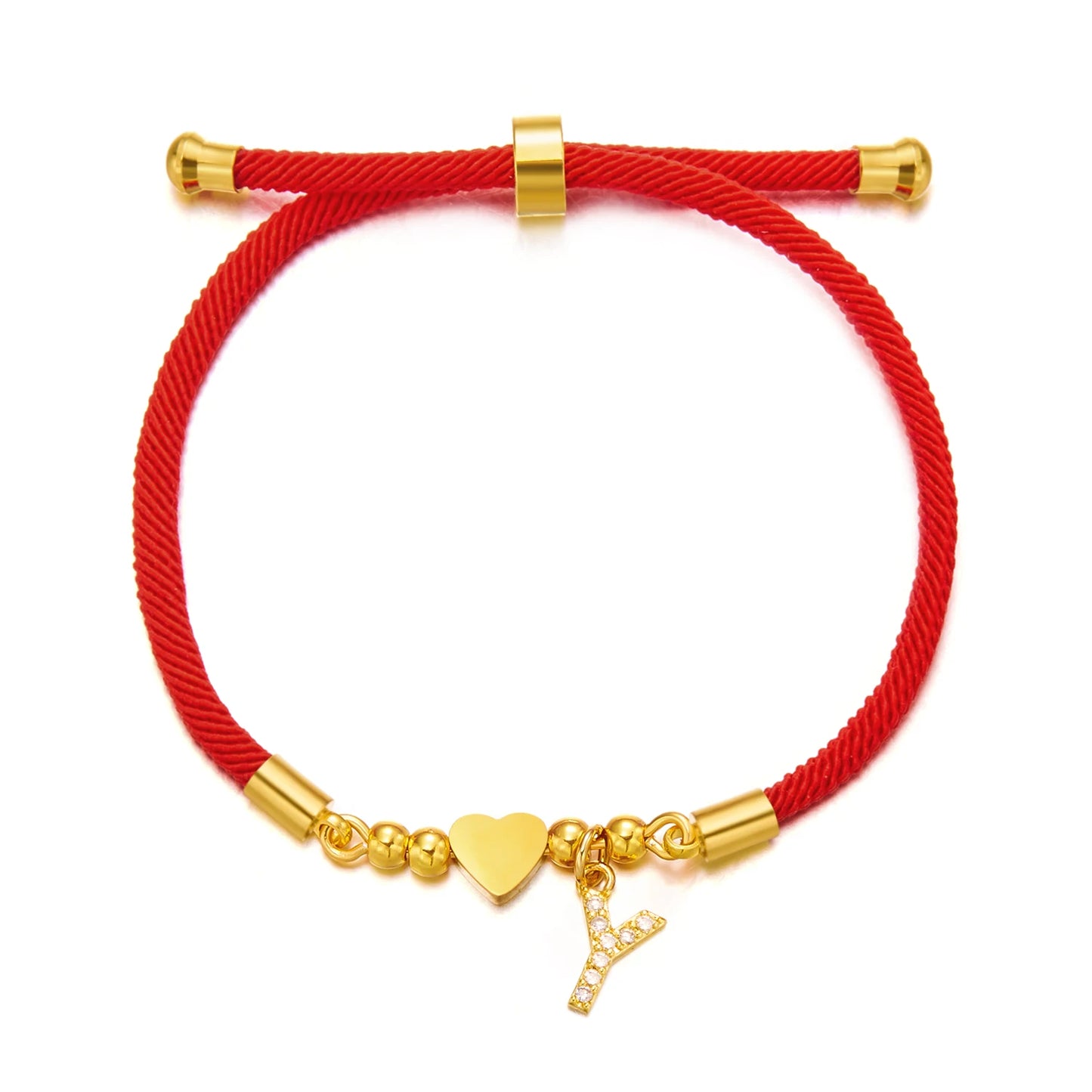 Stainless Steel A-Z Initial Letter Bracelet For Women Men Gold Color Love Heart Pendant Red Luck Rope Charm Bangle Charm Jewelry