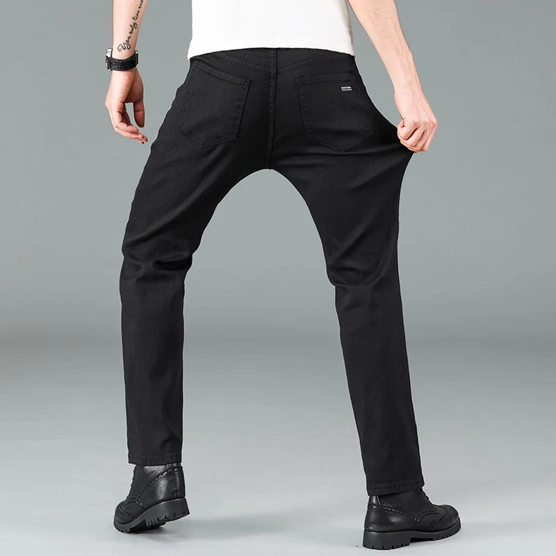 Man Straight tube slim fit Soft Stretch Black Masculino Denim Trousers Men Korean version Classic Advanced Fashion Brand Jeans