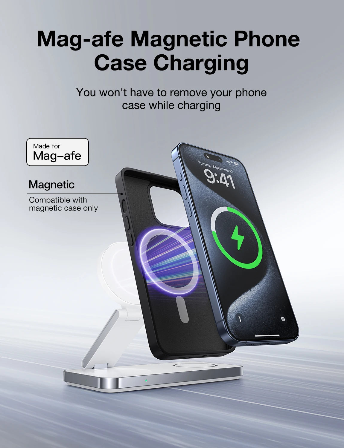 Magnetic 3 in 1 Fast Wireless Charger Stand Foldable Charging Station For iPhone 16 15 14 13 12 Apple Watch 9 8 7 6 Airpods Pro