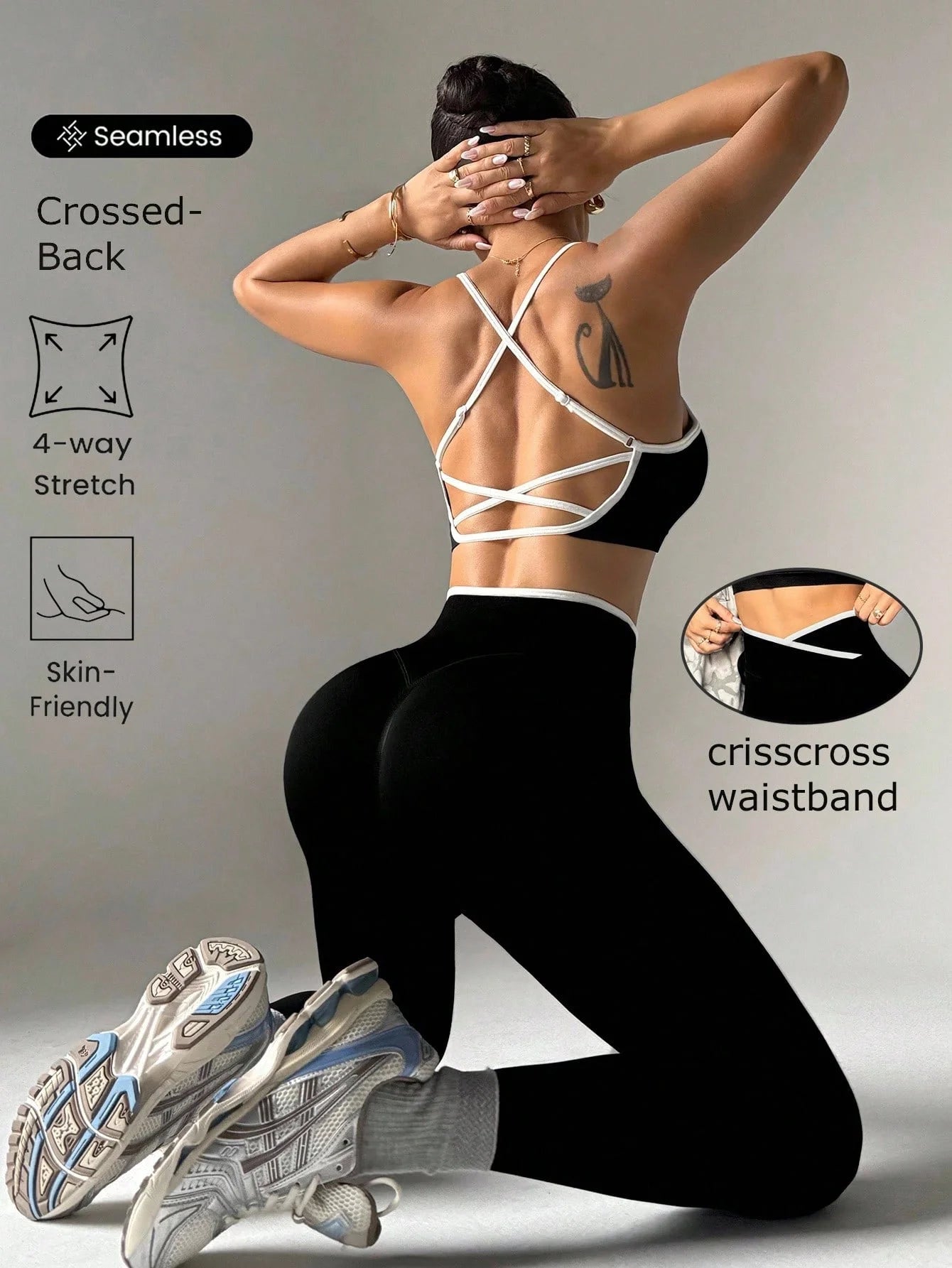 Yoga Set Breathable Fitness Suit Pilates Running Women's Tracksuit Athletic Wear Clothes Sports Cross Backless Bra Leggings Suit
