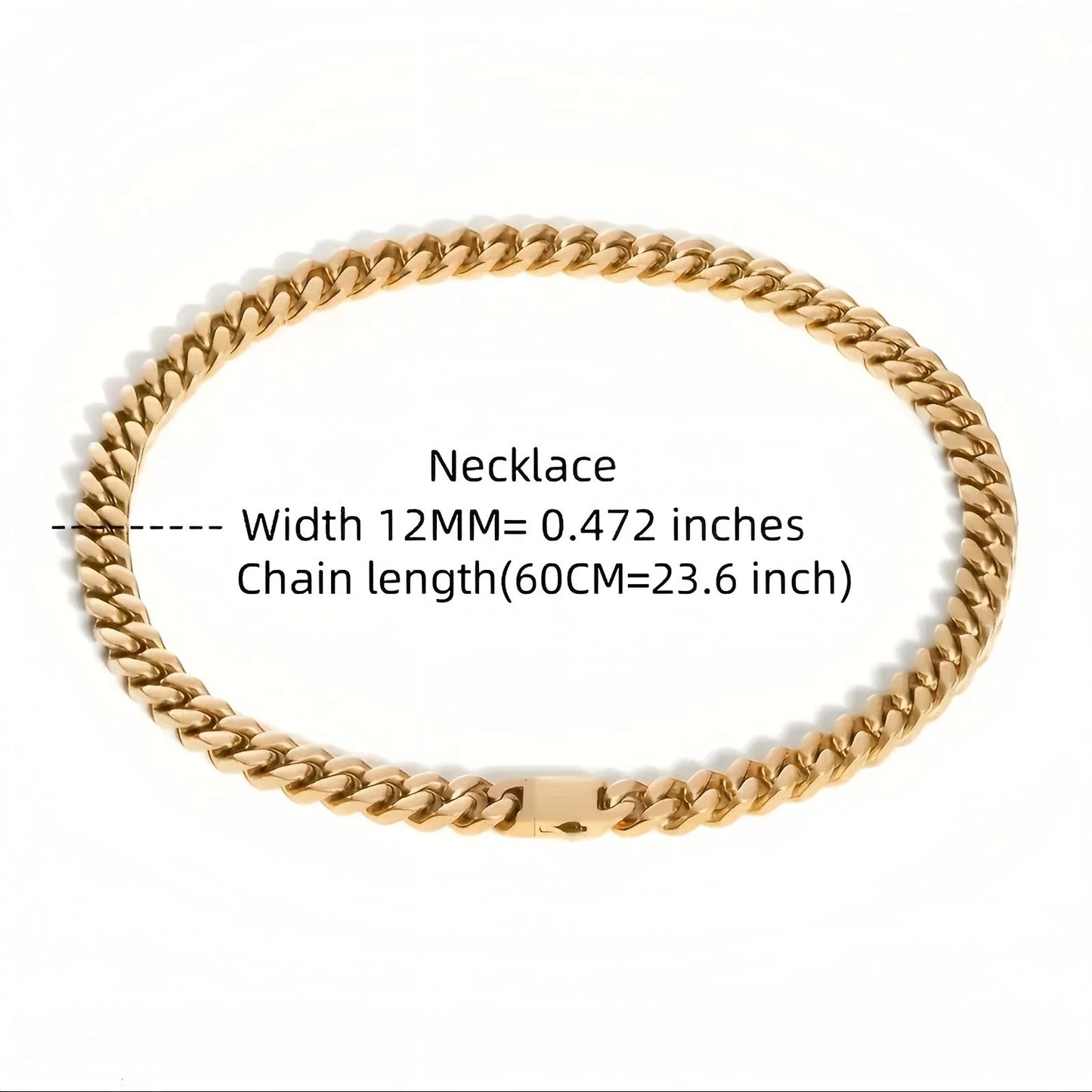 Stainless steel, 12mm gold-plated, necklace and hip-hop bracelet kit from the Cuban chain in Miami, gifts for men and women
