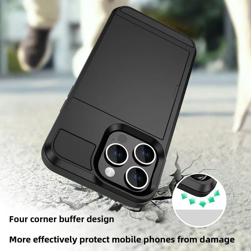 Phone Case for IPhone 16 15 14 Plus 13 12 11 Pro Max Wallet with Card Holder Slot Sliding Pocket Dual Layer Protective Cover